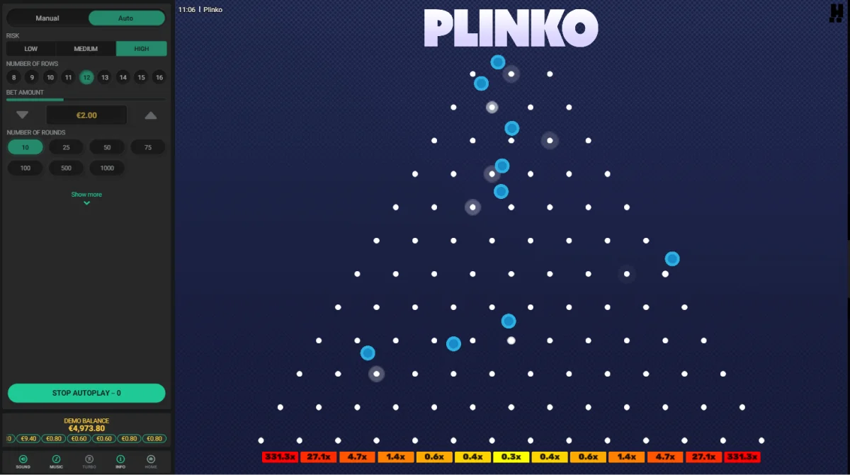 Juego Plinko cripto en línea