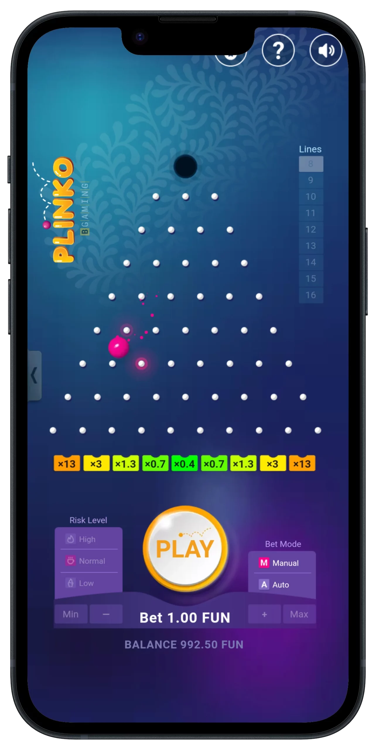 Aplicación de juego Plinko