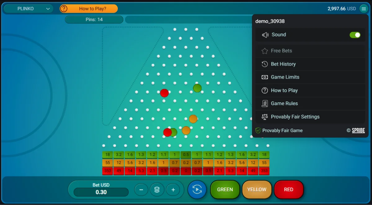 Spielen Sie das Plinko Demospiel kostenlos